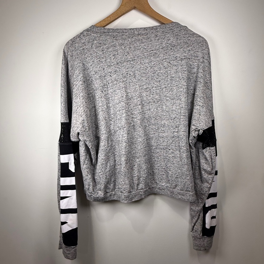 Victoria's Secret PINK Long Sleeve T-Shirt Women M Gray Mesh Logo Streetwear - Picture 4 of 5